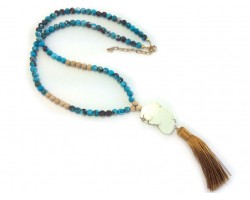 Beige Stone Slab Turquoise Dyed Stone Bead Necklace