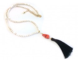Orange Dyed Stone Nugget Brown Tassel Necklace