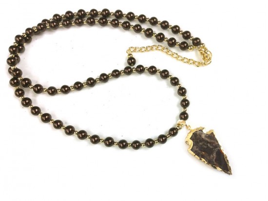 Chocolate Brown Bead Arrowhead Necklace