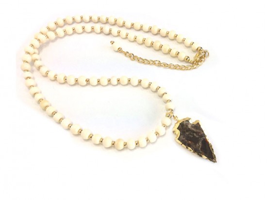 Ivory Bone Bead Arrowhead Necklace
