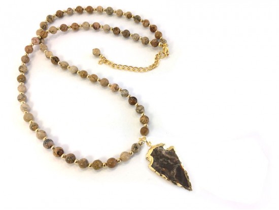 Picture Jasper Bead Arrowhead Necklace