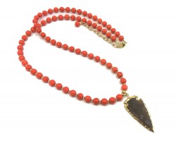 Orange Stone Bead Arrowhead Necklace