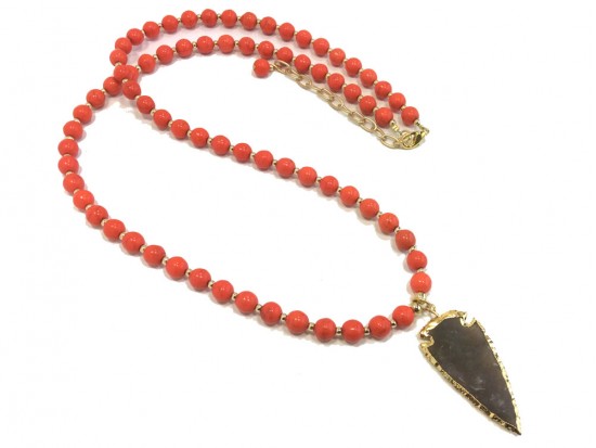 Orange Stone Bead Arrowhead Necklace