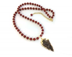 Red Stone Bead Arrowhead Necklace