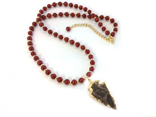 Red Stone Bead Arrowhead Necklace