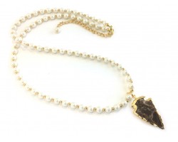 Pearl White Glass Bead Arrowhead Necklace