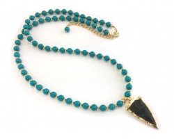 Turquoise Stone Bead Arrowhead Necklace