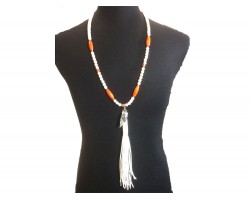 Orange White Heshi Melon Feather Arrow Necklace