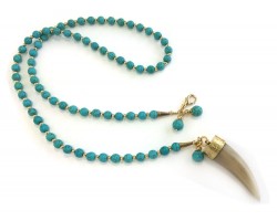 Turquoise Gold Bead Horn Pendant Necklace