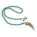 Turquoise Gold Bead Horn Pendant Necklace Turquoise Gold Bead Horn Pendant Necklace