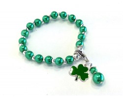 Green Clover Pearl Silver Stretch Bracelet