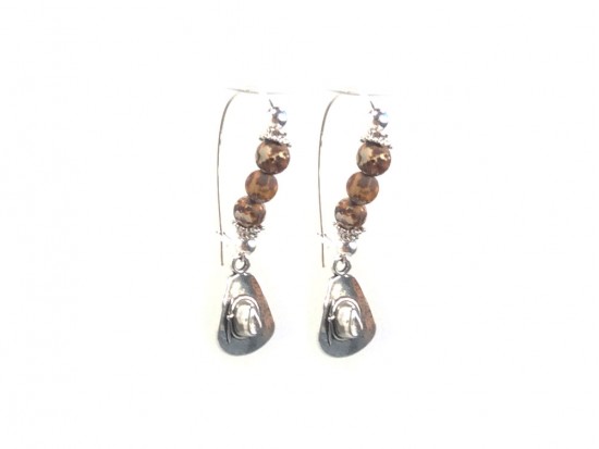 Brown Acid Agate Stone Cowboy Hat Wire Earrings Brown Acid Agate Stone Cowboy Hat Wire Earrings