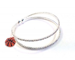 Clear Basketball 2 Line Crystal Memory Wire Bracelet