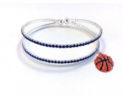 Blue Basketball 2 Line Crystal Memory Wire Bracelet