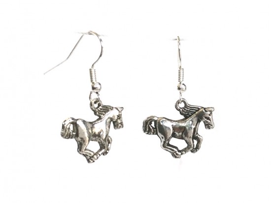Silver Galloping Horse Charm Hook Earrings