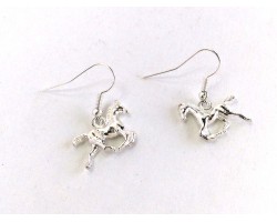 Silver Running Horse Charm Hook Earrings