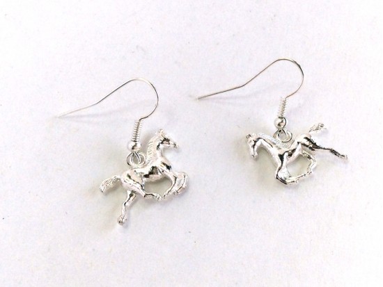 Silver Running Horse Charm Hook Earrings Silver Running Horse Charm Hook Earrings