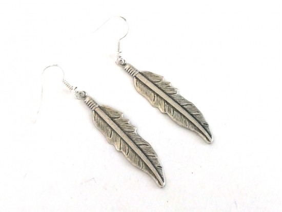 Silver Etched Feather Hook Earrings Silver Etched Feather Hook Earrings