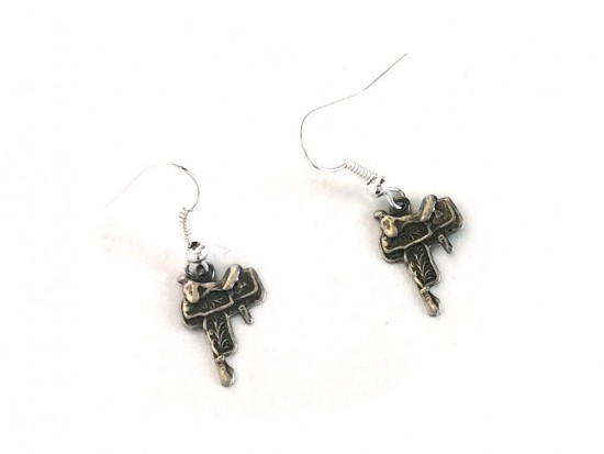 Silver Etched Saddle Charm Hook Earrings Silver Etched Saddle Charm Hook Earrings