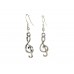 Silver Treble Clef Music Note Charm Hook Earrings