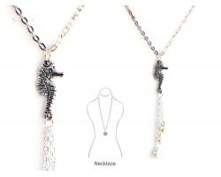 Silver Sea Horse Cascade Pearl Tail Necklace