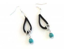 Turquoise Black Leather Loop Earrings