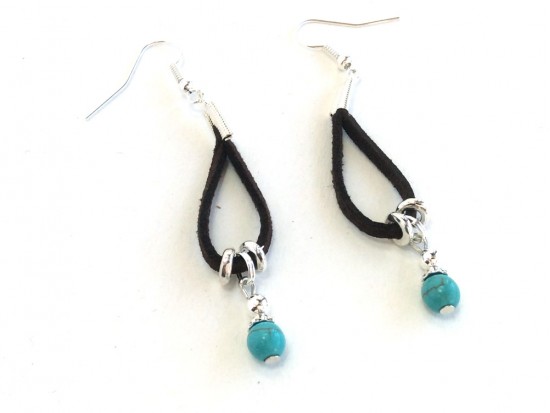 Turquoise Black Leather Loop Earrings Turquoise Black Leather Loop Earrings