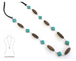 Turquoise Diamond Brown Designer Clay Bead Necklace