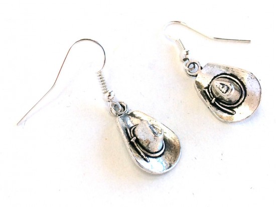 Silver Cowboy Hat Hook Earrings
