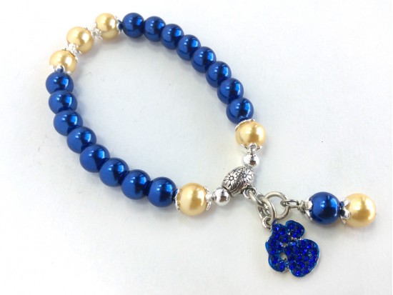 Blue Gold Pearl Paw Print Charm Stretch Bracelet