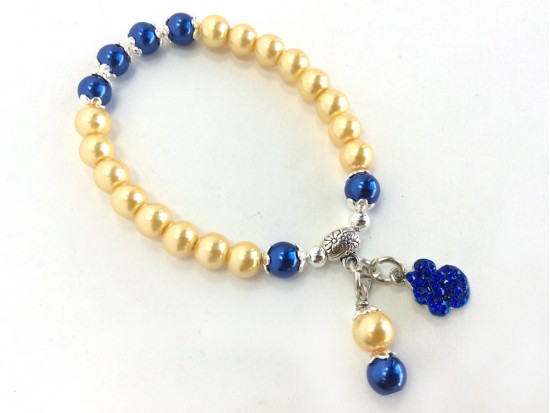 Gold Blue Pearl Paw Print Charm Stretch Bracelet Gold Blue Pearl Paw Print Charm Stretch Bracelet
