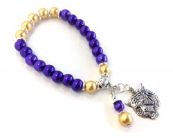 Purple Gold Pearl Tiger Head Stretch Bracelet