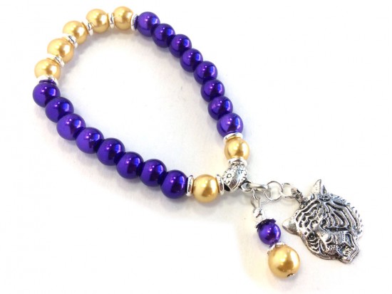 Purple Gold Pearl Tiger Head Stretch Bracelet