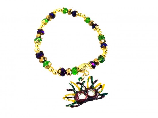 Mardi Gras Feather Mask Crystal Stretch Gold Bracelet Mardi Gras Feather Mask Crystal Stretch Gold Bracelet