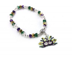 Mardi Gras Feather Mask Crystal Stretch Bracelet