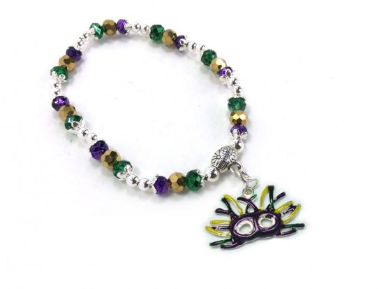 Mardi Gras Feather Mask Crystal Stretch Bracelet