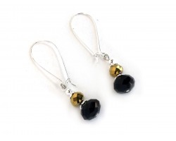 Black Gold Crystal Kidney Wire Earrings