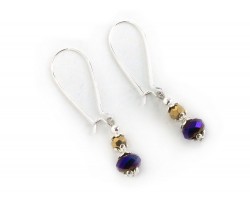 Purple Gold Crystal Kidney Wire Earrings