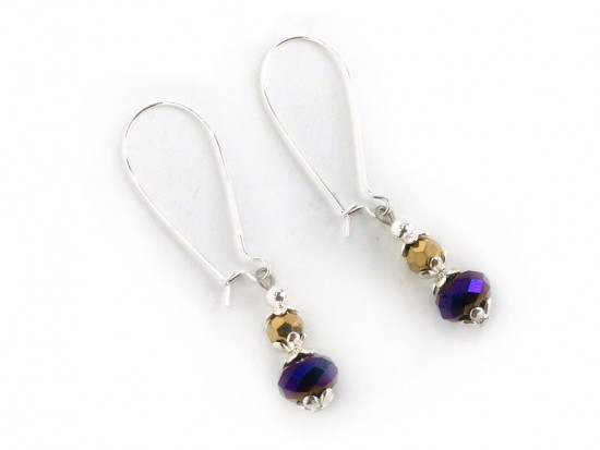 Purple Gold Crystal Kidney Wire Earrings