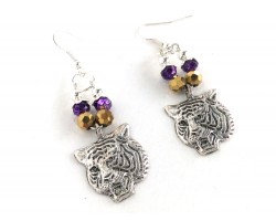 Purple Gold Crystal  Loop Tiger Earrings