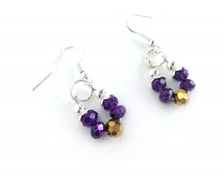 Purple Gold Crystal Loop Hook Earrings