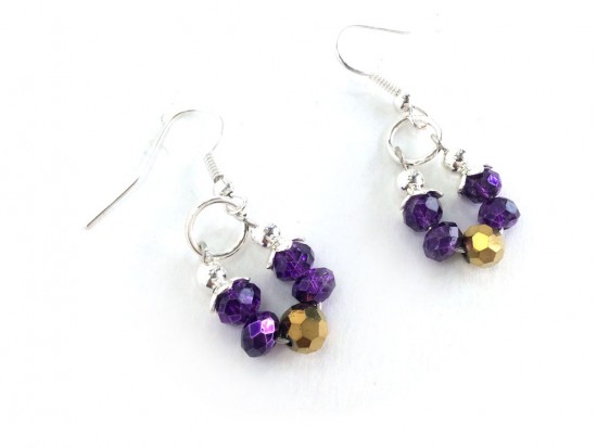 Purple Gold Crystal Loop Hook Earrings Purple Gold Crystal Loop Hook Earrings