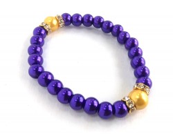 Purple Gold Pearl Crystal Rondels Stretch Bracelet