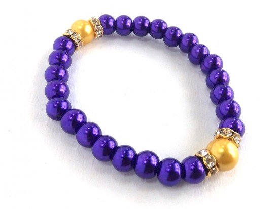 Purple Gold Pearl Crystal Rondels Stretch Bracelet