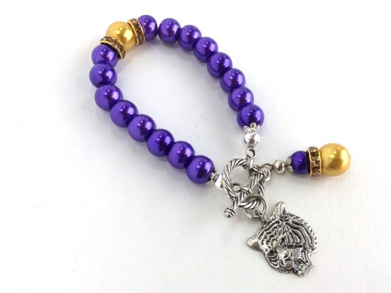 Purple Gold Pearl Tiger Stretch Toggle Bracelet