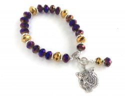 Purple Gold Crystal Tiger Stretch Charm Bracelet