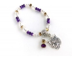 Purple Gold Silver Stretch Tiger Charm Bracelet