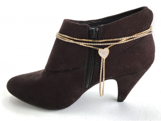 Gold Clear Crystal Heart Rope Lariat Boot Shoe Jewelry