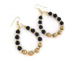 Black Gold Pearl Teardrop Gold Hook Earrings