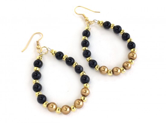Black Gold Pearl Teardrop Gold Hook Earrings